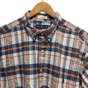 Ralph Lauren Mens Sz 2XB Bleeding Madras Multicolor Plaid Button Down Pony Shirt
